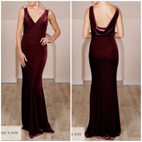 Revelry Dakota Velvet Maxi Dress Bridesmaid Holiday Deep Burgundy 2 - Picture 1 of 11